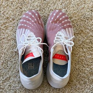 Women's Knit Lace-Up Athletic Sneakers in Pink and White